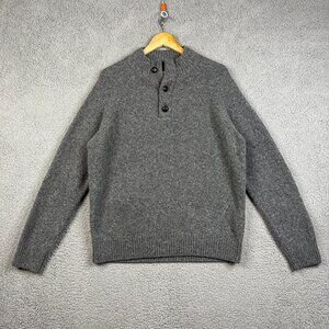 Untuckit Sweater Mens Size XL Gray Cable-Knit Button Neck Gordonne Lambswool